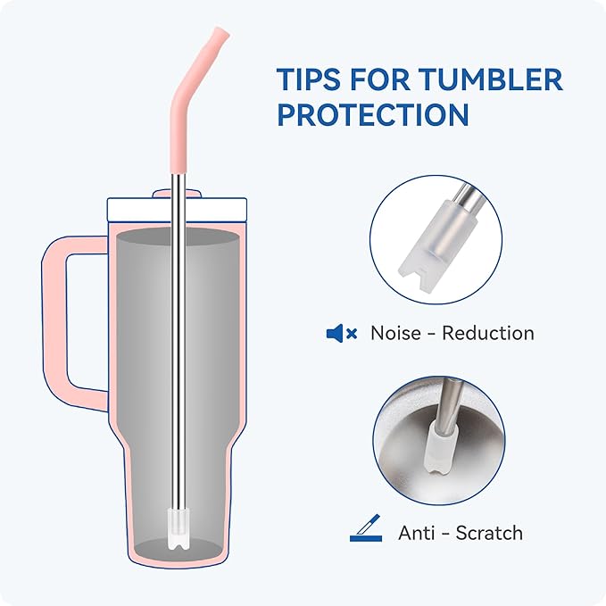 Reusable Metal Straws with Silicone Tip for Stanley 40oz,Stainless Steel Drinking Straws for 40oz Tumbler,3 Straight Tubes & 6 Tips& 1 Cleanr Brush(Transparent)