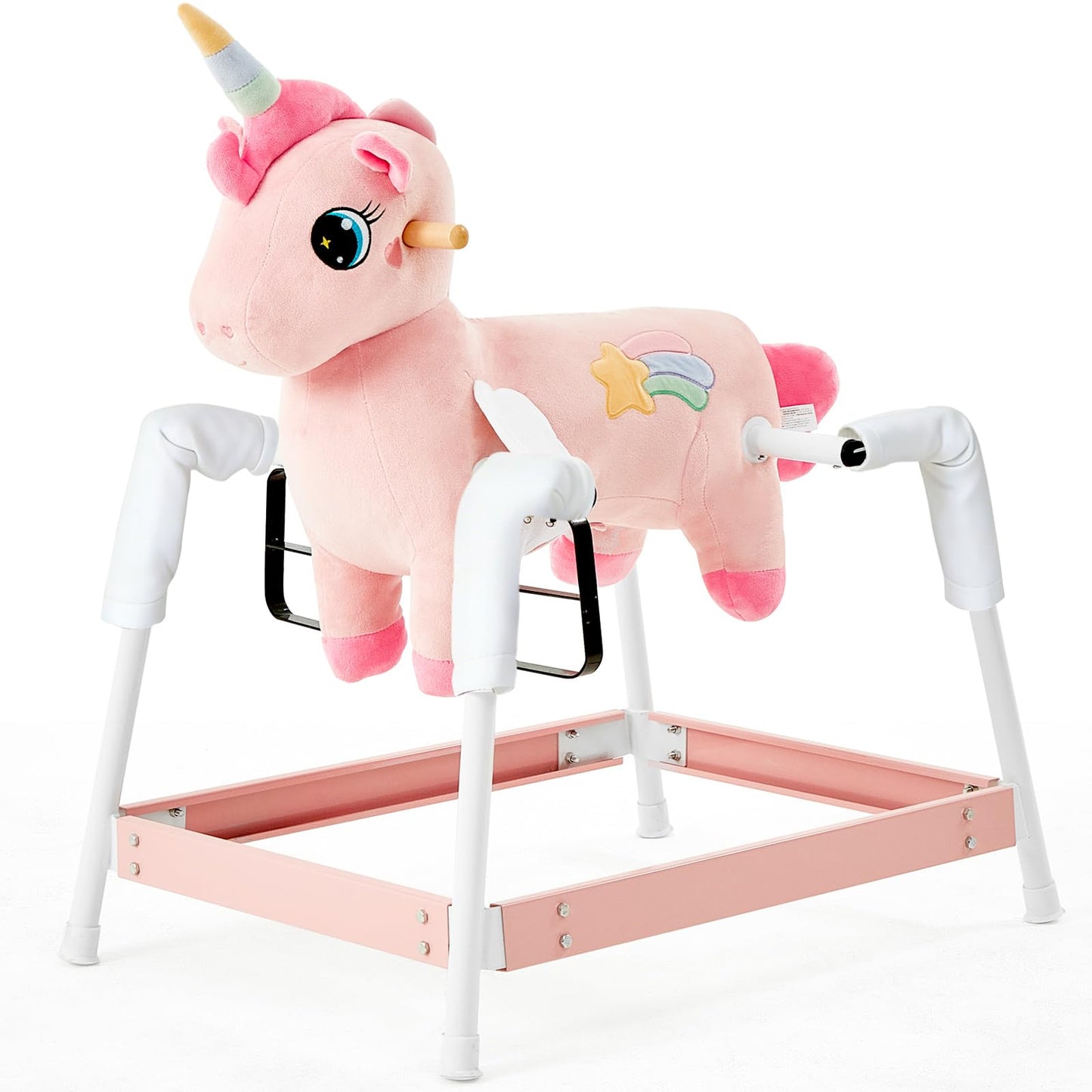 FUNLIO Unicorn Spring Rocking Horse for Kids 3-6, Rainbow Fairy Ride on Horse with Covered Spring & Sturdy Frame, Neighing & Galloping Sound for Pretend Play, Horse Toys Gift, CPC & CE Certified-Pink