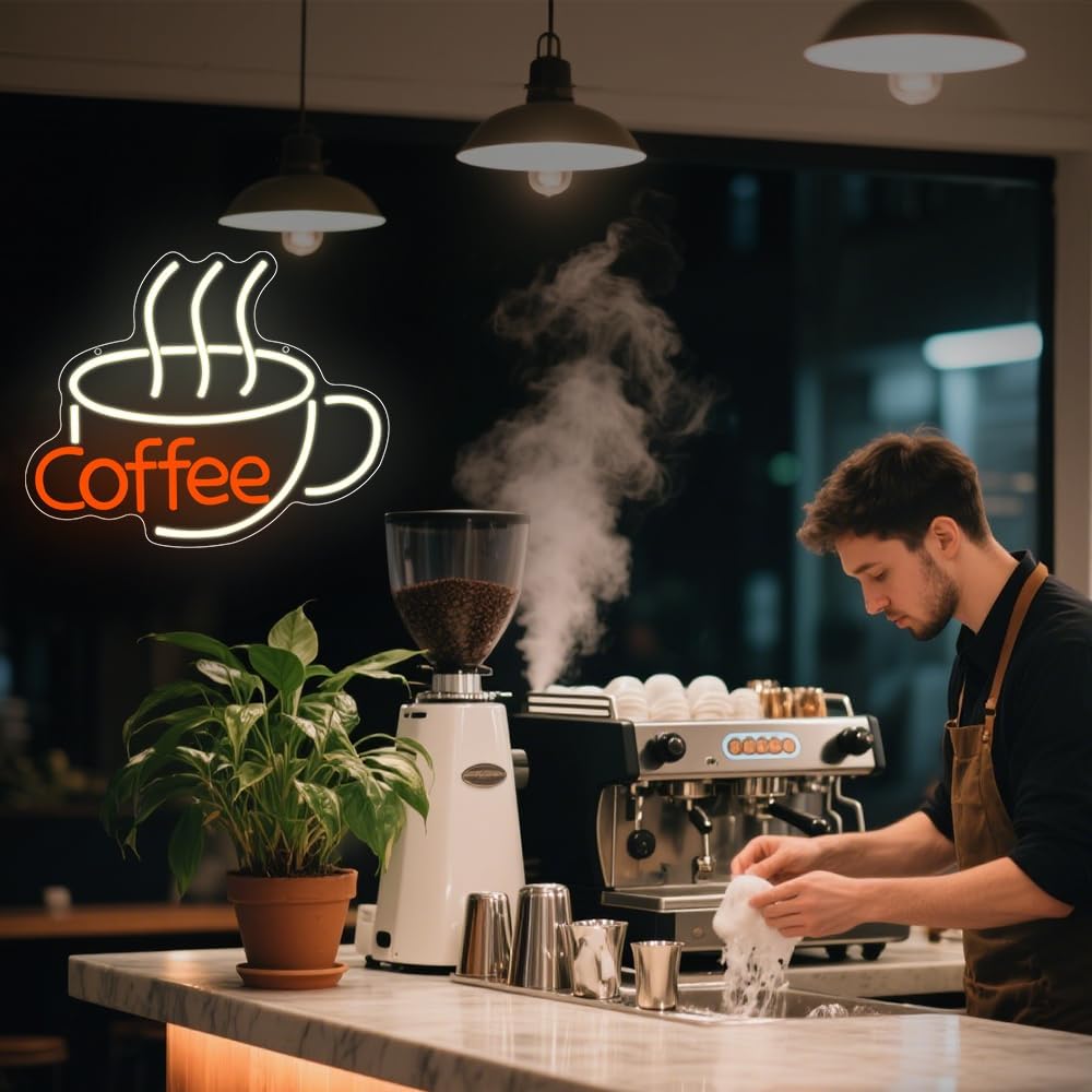 Coffee Neon Sign,Warm White Dimmable LED Light Signs for Wall Art Decor,Backdrop Gift for Coffee Bar/Shop/Station Man Cave Business USB Powered（13.8"*11.1"）