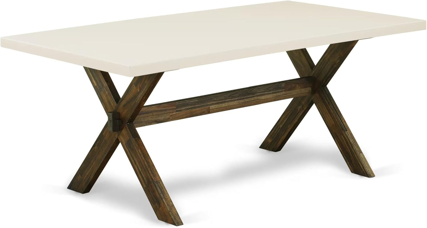 East West Furniture X727MZN32-5 5 Piece Dining Room Furniture Set Includes a Rectangle Dining Table with X-Legs and 4 Light Beige Linen Fabric Upholstered Chairs, 40x72 Inch, Multi-Color