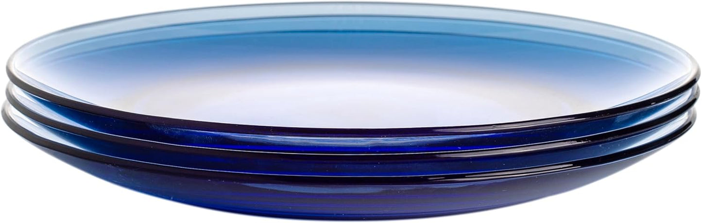 STP GOODS Glass Soup and Salad Bowl with Handles, Cobalt Transparent Glass Eating Plates, Circular Dinnerware for Salad, Bread, Dinner (Blue Set 4)