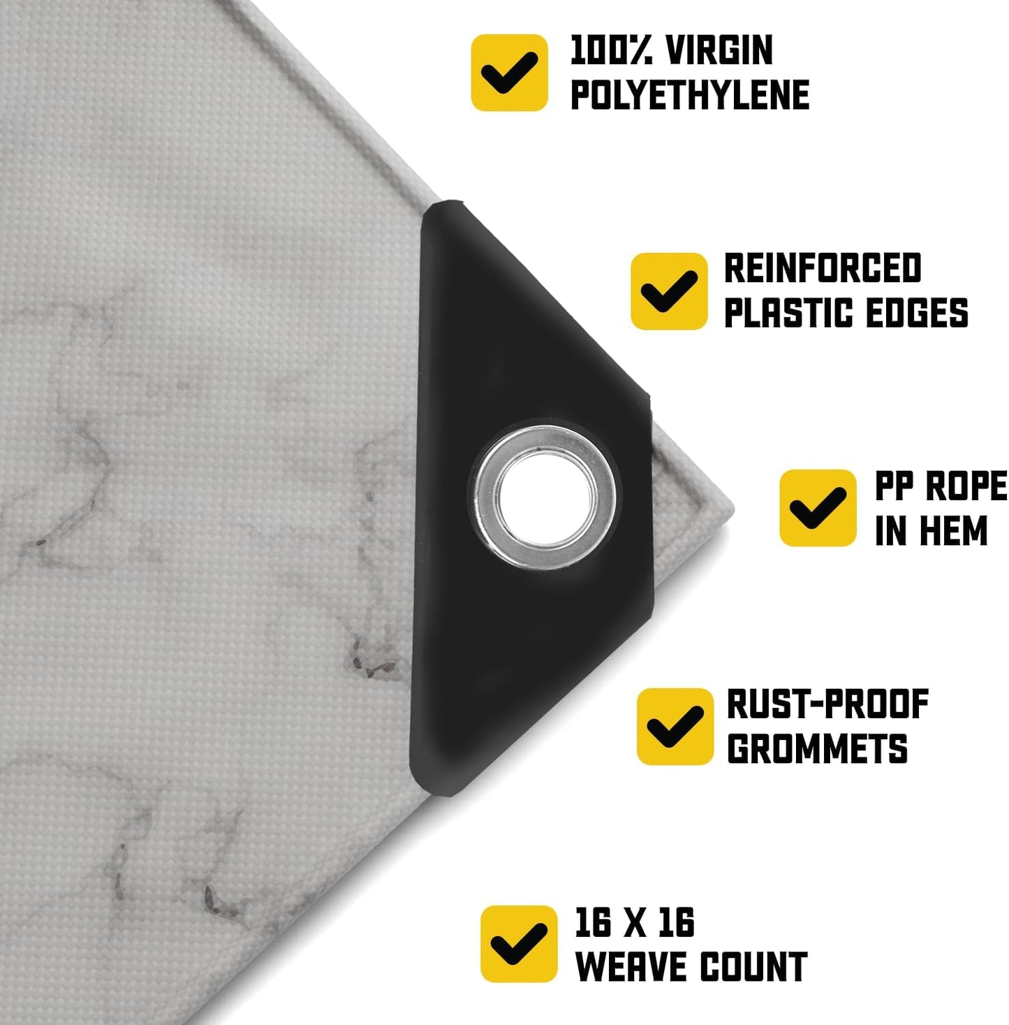 Core Tarps Extreme Heavy Duty 20 Mil Tarp Cover, Waterproof, UV Resistant, Rip and Tear Proof, Poly Tarpaulin with Reinforced Edges for Roof, Camping, Patio, Pool, Boat (Marble/White 30′ X 50′)