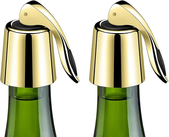 Pafusen Wine Stoppers Set of 2, Stainless Steel Wine Bottle Stopper with Silicone Seal, Reusable Wine Freshness Keep, Wine Saver Wine Bottle Sealer Stopper, Wine Accessories (Gold)