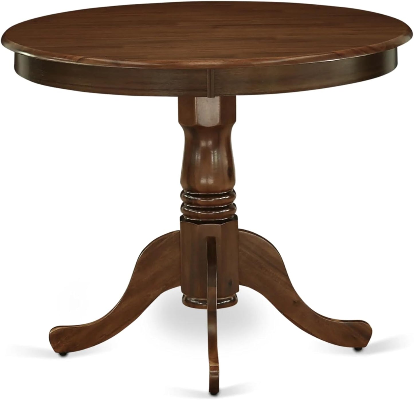 East West Furniture ANDA3-AWA-27 3 Piece Dining Room Table Set Consists of a Round Kitchen Table with Pedestal and 2 Polyester Fabric Parson Chairs, 36x36 Inch, Antique Walnut