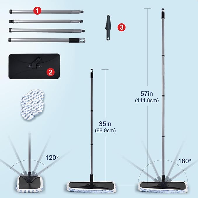 Large Surface Flat Mop, 15x8 Inches, 3Pack Microfiber Wet Mop Refills, Reusable & Washable, Compatible with Hardwood Floor & More, Includes 1 Cleaning Scraper