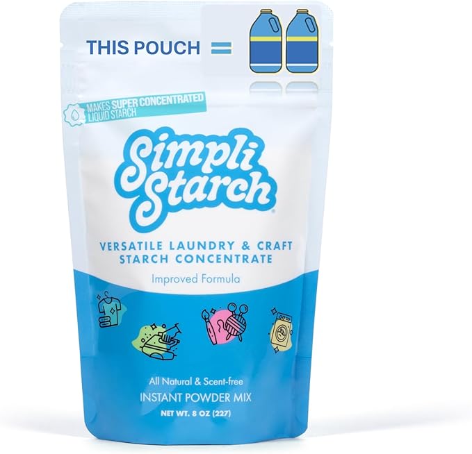 Simpli Starch® Dissolvable Starch Powder Mix. Makes Two Full 64 Oz Liquid Starch. Perfect For Laundry and Ironing, Add Directly to Your Washer. Ideal for Paper Mâché, Silly Putty, Playdough - 8oz (1)