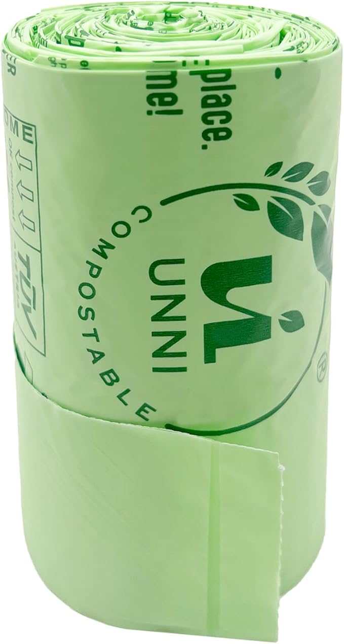 UNNI Compostable T-Shirt Bags with Tie Handles, 4 Gallon / 15 Liter, 30 Count, 0.71 mil Small Kitchen Compost Liners, Certified by BPI, CMA & OK compost HOME, Meets ASTM D6400
