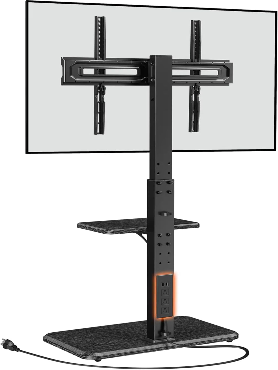 Perlegear Floor TV Stand with Power Outlet, Universal TV Stand for 32-75 inch TVs up to 110 lbs, Height Adjustable Standing TV Mount, Tall TV Mount with Wood Base, Max VESA 600x400mm, PGFS06