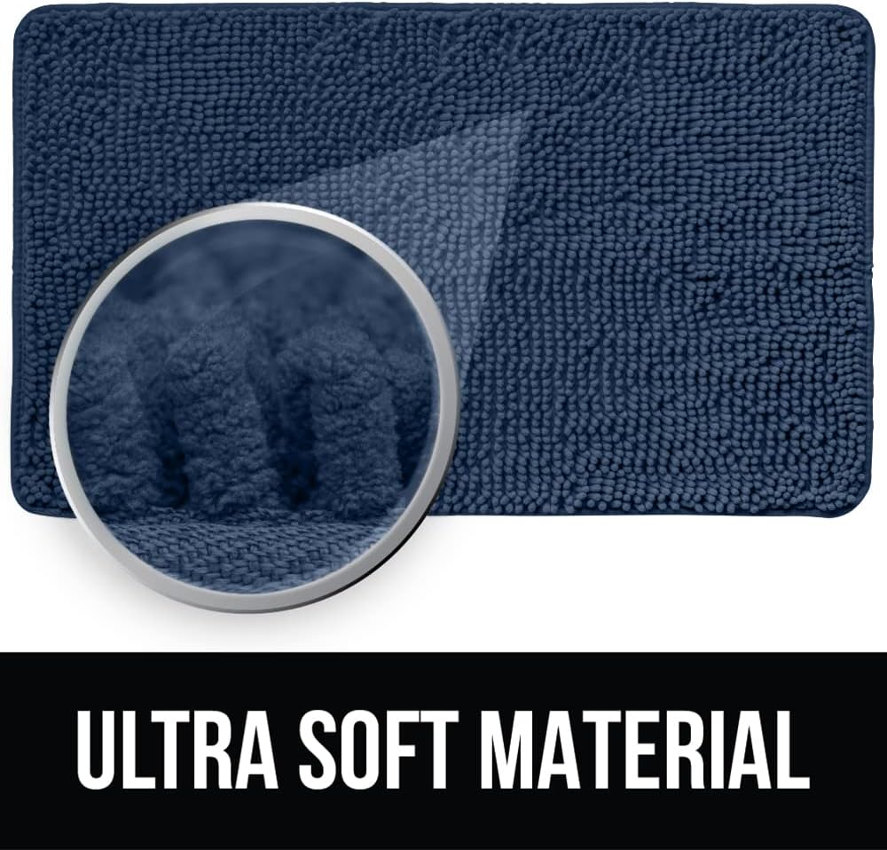 KANGAROO Bathroom Rugs, Chenille Soft Absorbent Bath Rug, Shaggy Shower Mat, Quick Dry Machine Wash Bathmat, Plush Carpet Mats for Tub, Bathtub and Room Home Decor Accessories, 60x24, Navy Blue