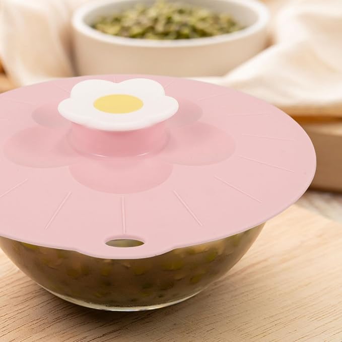 Reusable Silicone Lid Pink Flower Design Stretch Bowl Cover for Microwave Food Storage Refrigerator and Freezer Safe Flexible Kitchen Silicone Lid for Pots and Glassware