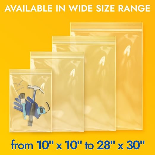 14" x 14" Large Zip Seal Lock Bags, 6 Mil (Pack of 25) – Heavy-Duty Reclosable Plastic Bags – Clear, Resealable, Waterproof – For Storing and Organizing Clothes, Jewelry, and Travel Items