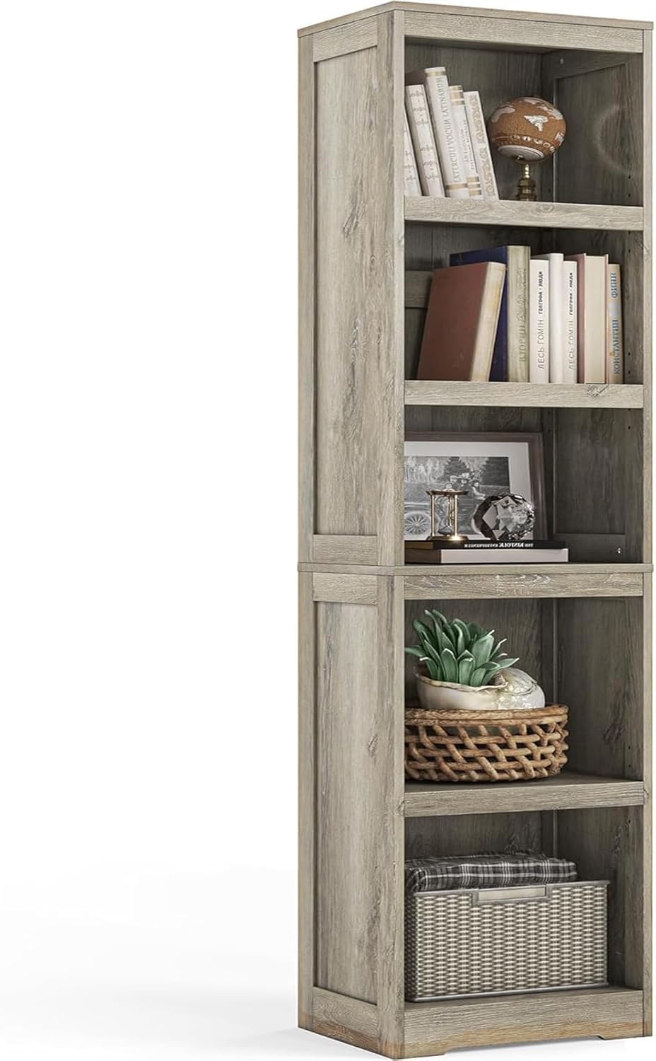 LINSY HOME 5-Shelf Bookcase, Narrow Bookshelves Floor Standing Display Storage Shelves 68 in Tall Bookcase Home Decor Furniture for Home Office, Living Room, Bed Room - Light Brown