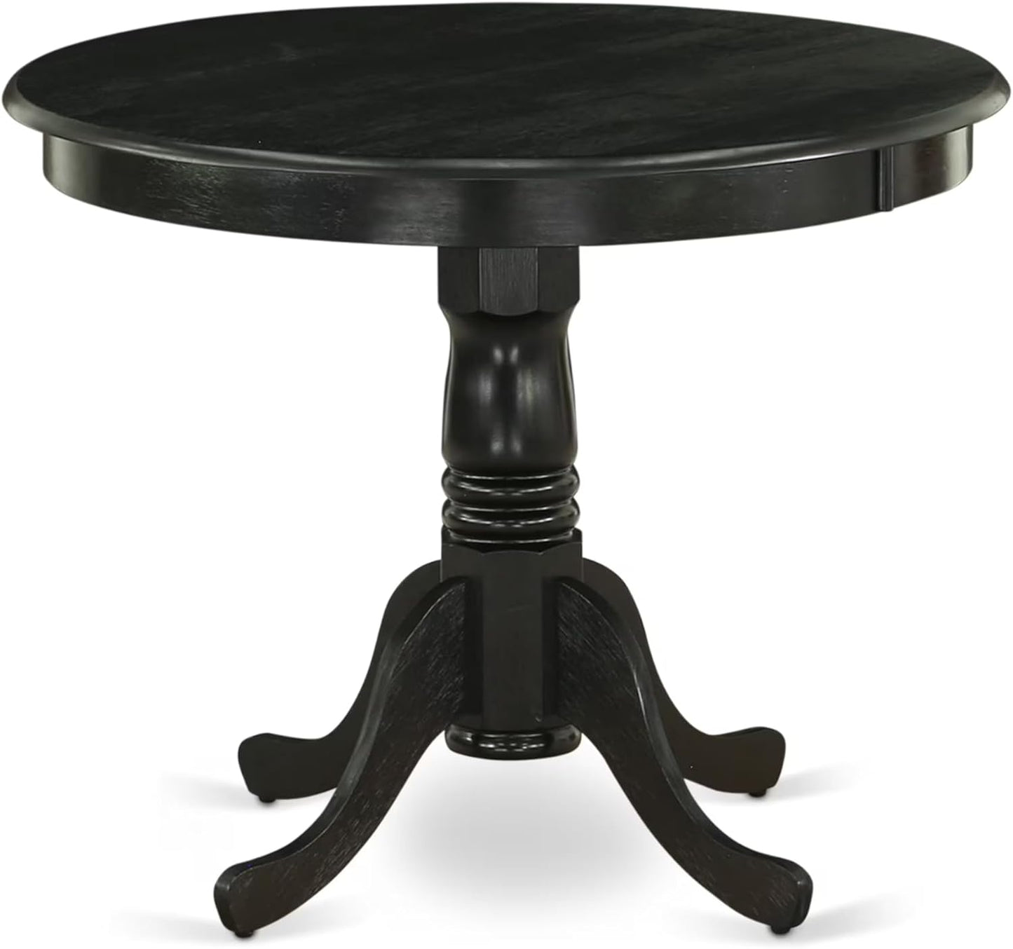 East West Furniture ANGA3-ABK-24 3 Piece Dinette Set for Small Spaces Contains a Round Kitchen Table with Pedestal and 2 Black Linen Fabric Parson Dining Chairs, 36x36 Inch, Wirebrushed Black