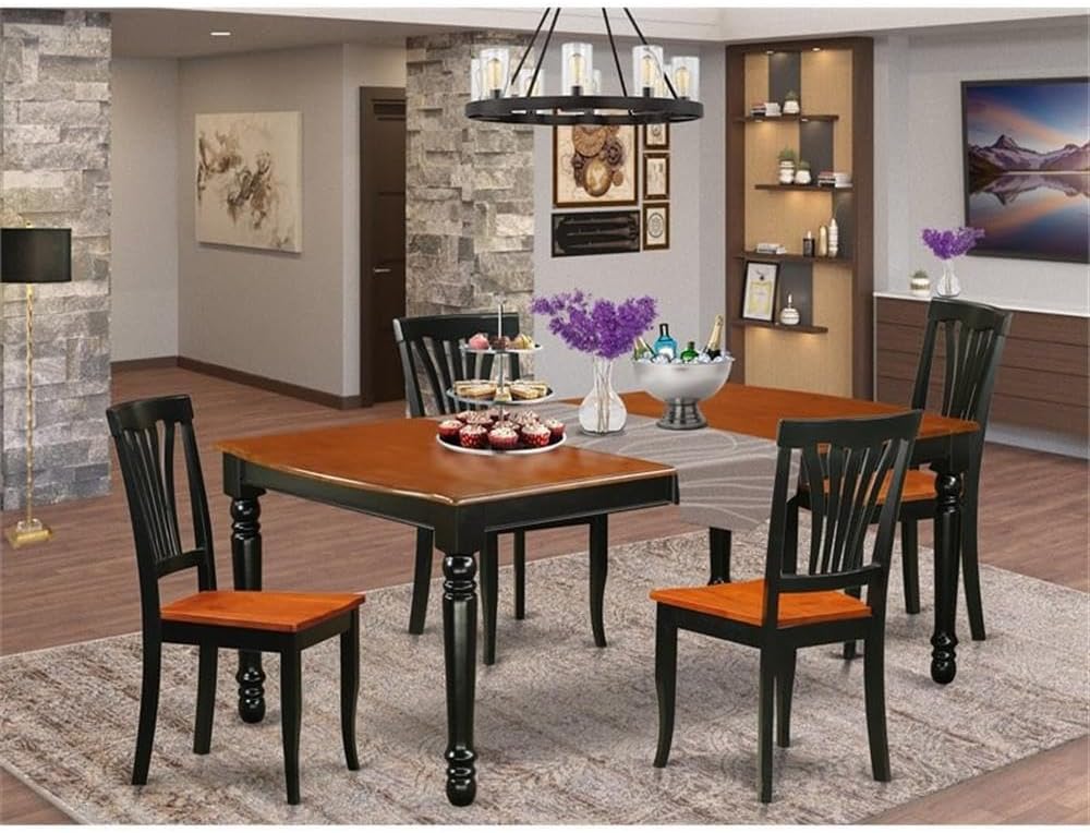 East West Furniture DOAV5-BCH-W 5 Piece Kitchen Table Set for 4 Includes a Rectangle Dining Room Table with Butterfly Leaf and 4 Dining Chairs, 42x78 Inch, Black & Cherry