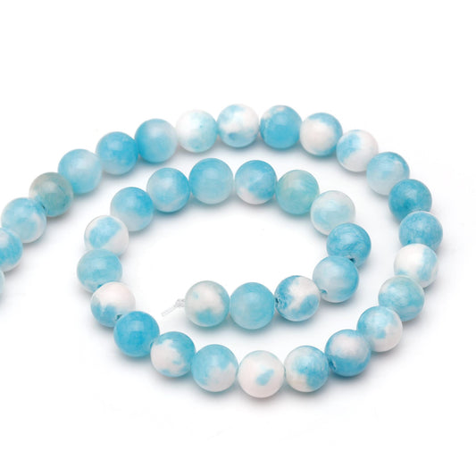 Youngbling Natural Gemstone Beads for Jewelry Making,8mm Blue White Jade Polished Round Smooth Stone Beads for Bracelet Necklace 15 Inch