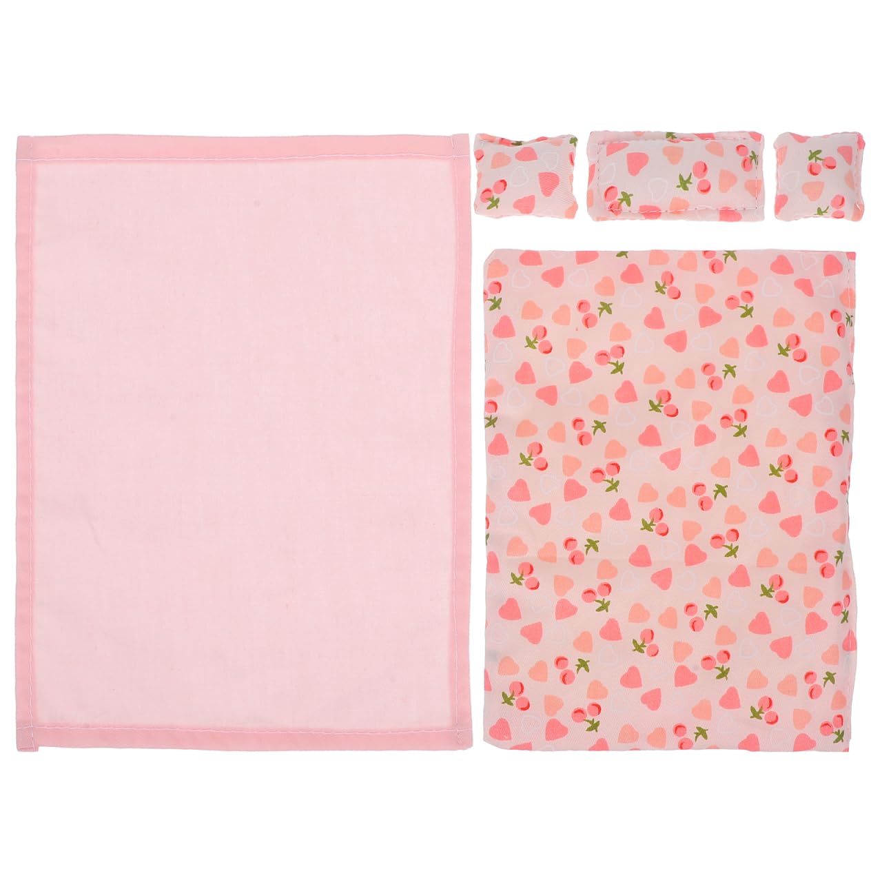 ibasenice Doll House Bedding Set - 1:12 Scale Miniature Bed Sheet, Quilt, and Pillows Kit - Soft Fabric Bedroom Accessories for 12-Inch Dollhouse Furniture Decor - Pink Heart Design