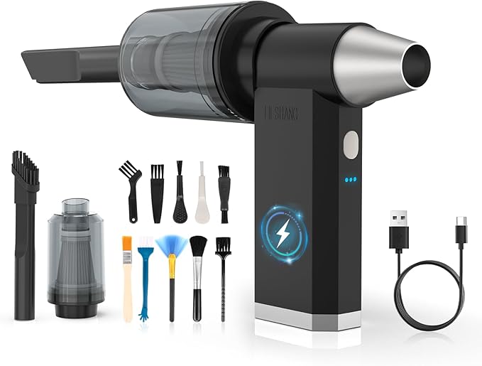 2 in 1 Electric Air Duster and Vacuum,130,000 RPM Powerful Cordless Compressed Air Duster,4 Gear Adjustable Handheld Air Blower,Rechargeable Car Vacuum for Computer,Keyboard,Electronic,Home,Outdoor