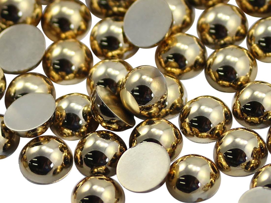 Allstarco 7mm Gold Flat Back Acrylic Round Pearl Cabochons Plastic Rhinestones Pearl Gems Embellishments for Jewelry, Crafts, Costumes, Card Invitations, Cosplay - 60 Pieces