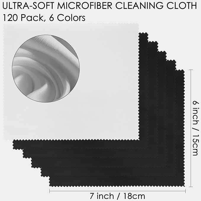 120 Pack Microfiber Cleaning Cloths for Glasses Cloth Eyeglass Cleaning Wipes 7" x 6" Lens Cleaning Cloth for Screens, Cameras, Eyeglasses, Cell Phone, LCD TV Screens, 2 Colors