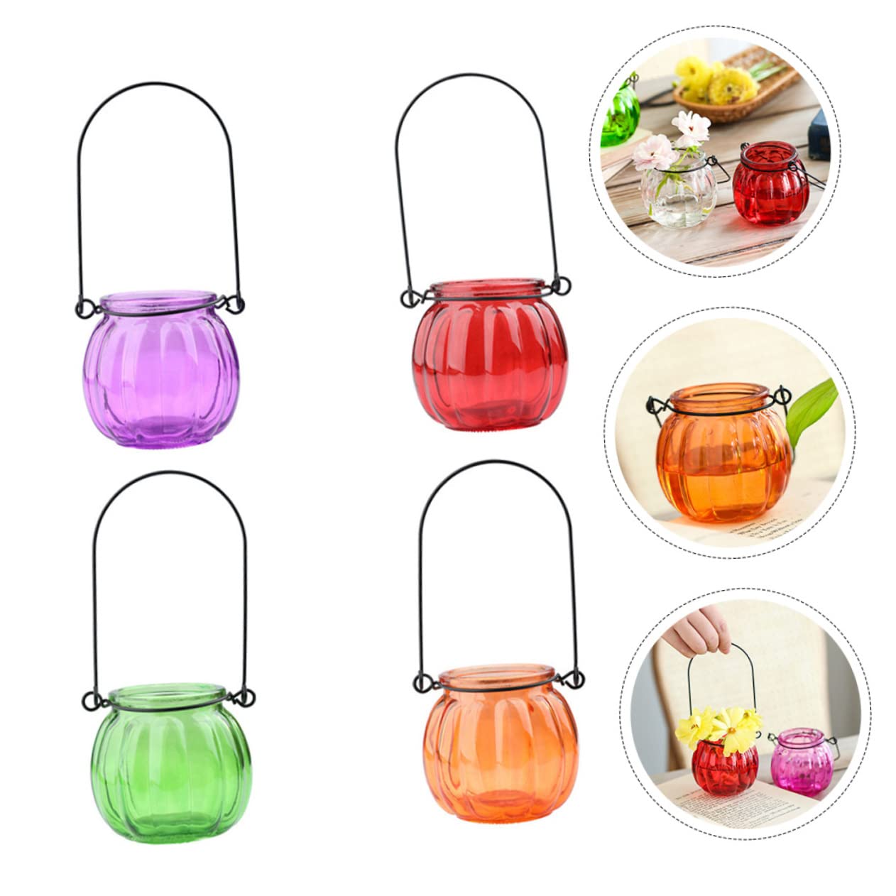 LIFKOME 4Pcs Hanging Hydroponic Vases Glass Plant Bottles with Handles for Home Decor for Weddings and Parties and Stylish Planter Terrariums for Bedroom
