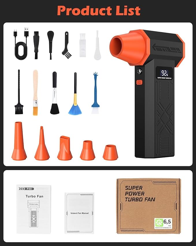 Compressed Air Duster, 120,000RPM Electric Air Duster, 4 Speeds Powerful Brushless Motor with LED Light, Rechargeable Cordless Air Blower for Christmas, Computer, Keyboard, Car, Home