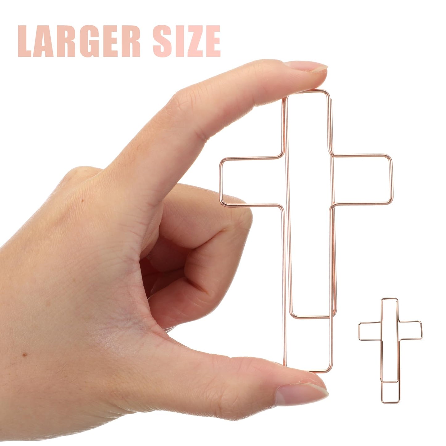 Tenceur 50 Pcs Large Cross Paper Clips Jumbo Funny Cute Paperclips Bookmarks Stationary Clips Marking Paper Clamps Journaling Bible Study Supplies Accessories for Office (Rose Gold,Electroplate)