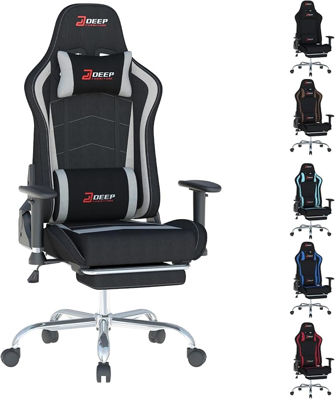 Fabric Gaming Chair, Skin-Friendly and Breathable, Manufactured by A Reputable Manufacturer, Safe and Stable, Specially Designed for Gaming.with Footrest Mg(1005-Gray)
