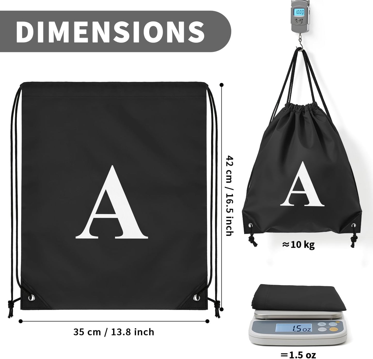 ZOMFELT 6Pcs Drawstring Backpack Drawstring Gym Bags, Foldable Draw String Backpack with Multiple Colors and Letters, Lightweight Polyester Cinch Bag for Gift, Beach, Sports, Travel, Swim (Letter A)