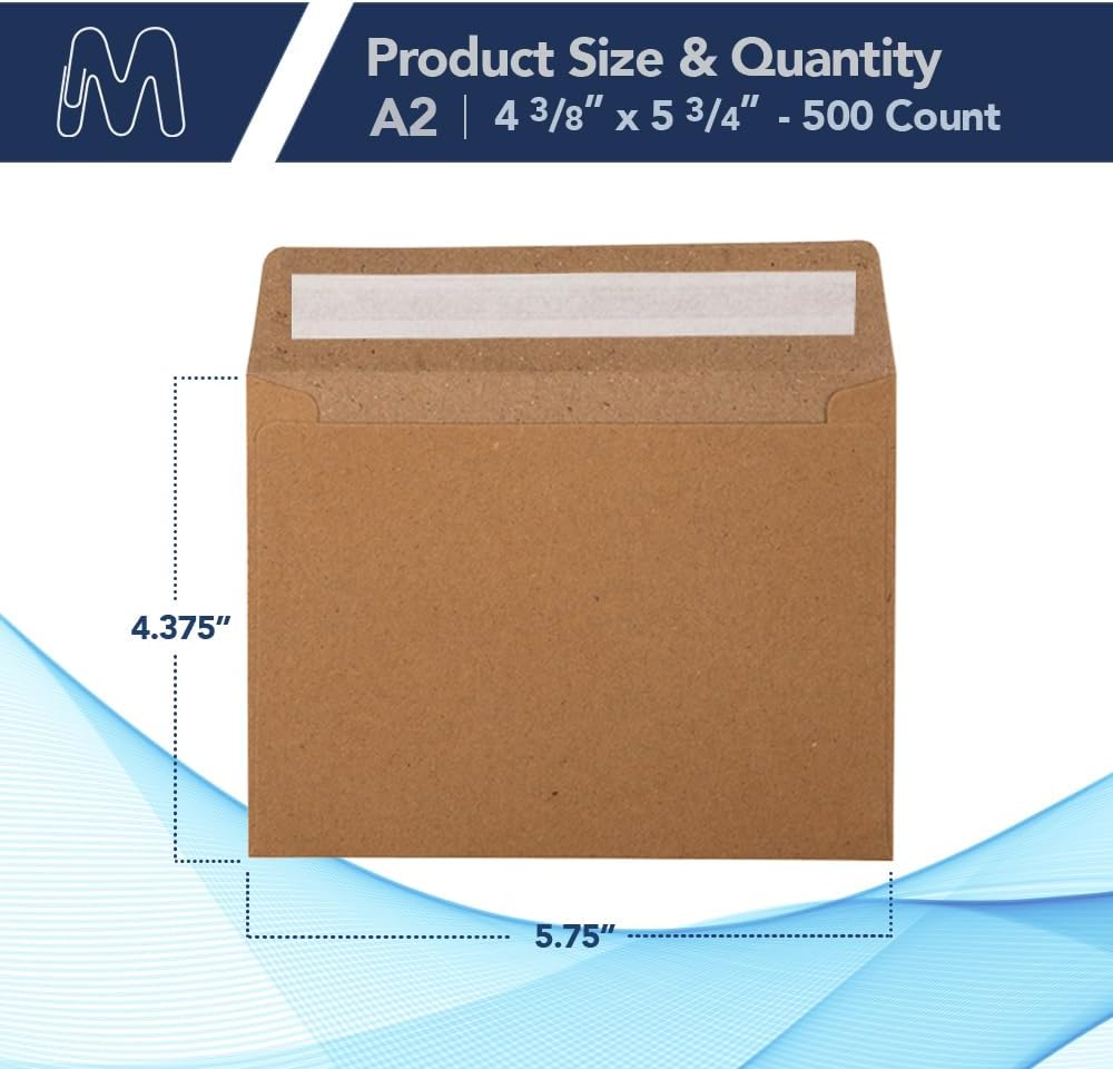 MOS A2 Kraft Envelopes 4.4 x 5.75 Inch 500 Pack — Brown Self-Seal Heavyweight Invitation Envelopes for Greeting Cards, RSVP, Card Making, Wedding Invitations, Business Mailings