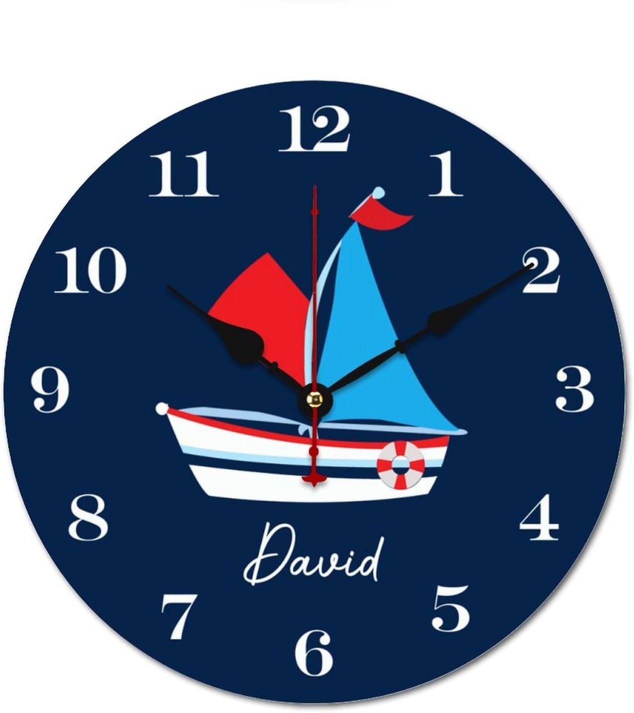 Personalized Boat Kids Wall Clocks Battery Operated 12 inch Clocks Decorative Silent Kids Wall Clock with Name Custom Kids Birthday Gifts Children Room Decor, Style-9, 280ol7fn0jld