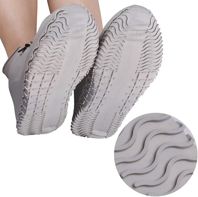 Waterproof Shoe Covers, Silicone Reusable Shoe Cover Non-slip Durable Zipper Elastic Rain Cover Protection for Men Women (L (Women 7.5-10.5, Men 6.5-9), Grey)