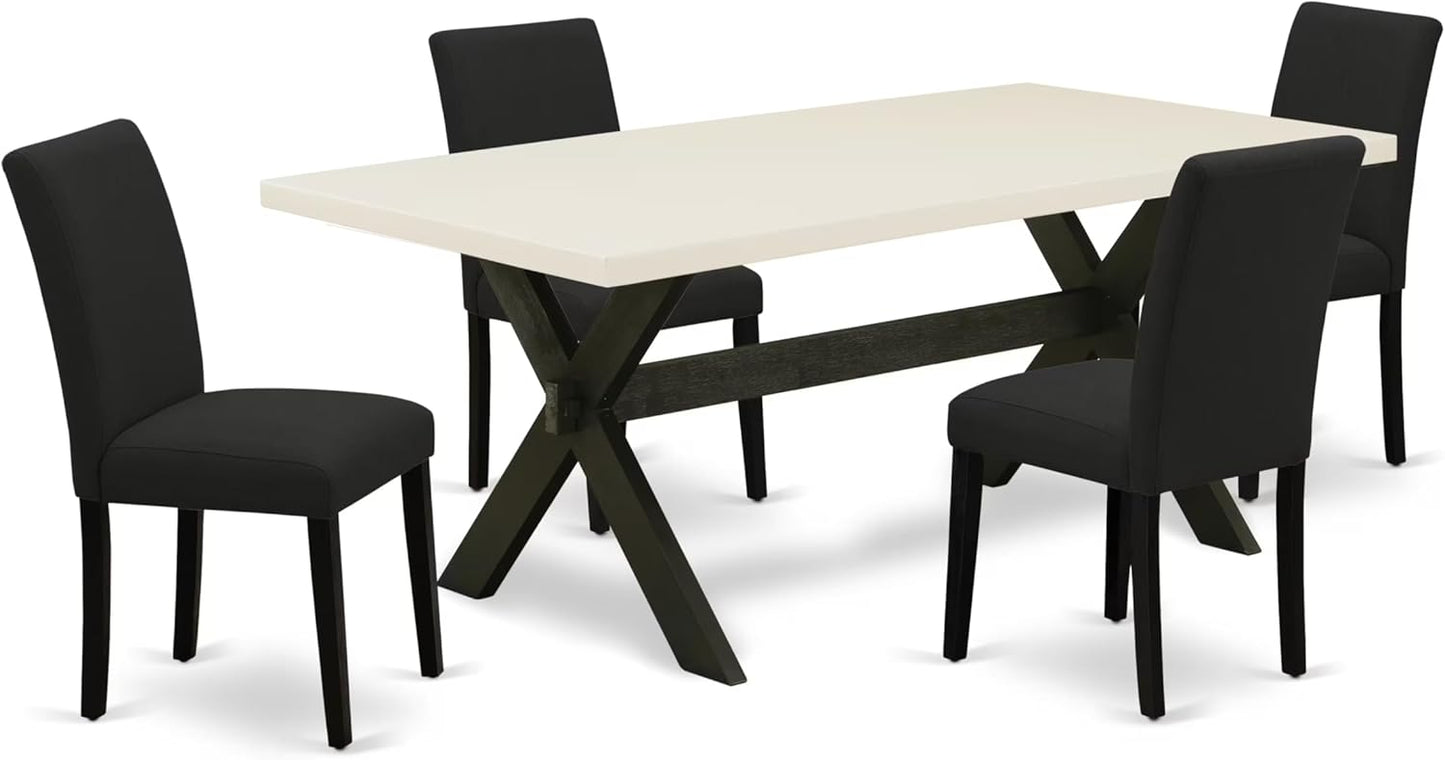 East West Furniture X627AB624-5 5 Piece Dining Room Furniture Set Includes a Rectangle Dining Table with X-Legs and 4 Black Color Linen Fabric Upholstered Chairs, 40x72 Inch, Multi-Color