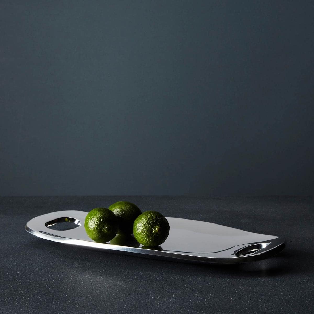 nambe Handled Serving Tray | 14'' Extra Large Platter with Handles | Oven Safe Metal Alloy Tray | Party Serving Plates for Cupcakes, Fruits, Side Dishes, Dessert, Meat (Silver)