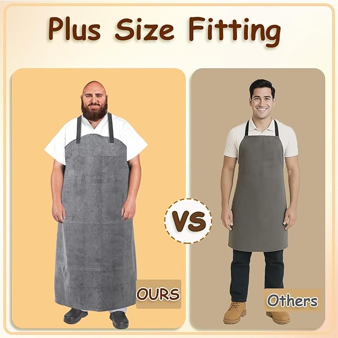 Urby Big and Tall Plus Size Work Apron: Flame Resistant Leather Welding Apron, Wood and Workshop Canvas. Butcher Rubber.