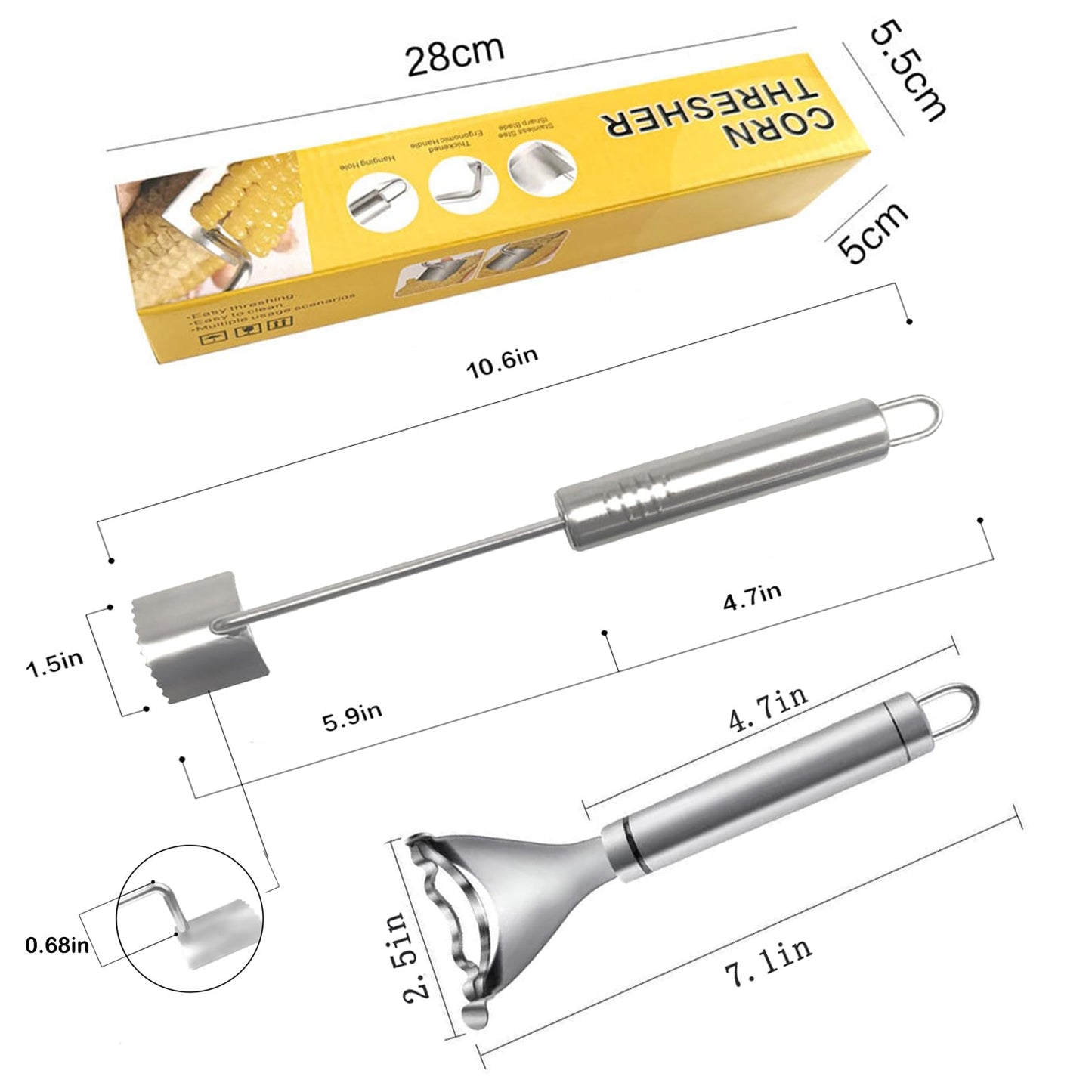 Corn Peeler For Corn On The Cob，2025 Upgrade Sawtooth Corn Cob Stripper Tool ，Ergonomic Design Ideal Tool For Long Handle Stainless Steel Corn On the Cob Stripper Tool (Silver, 1pack)