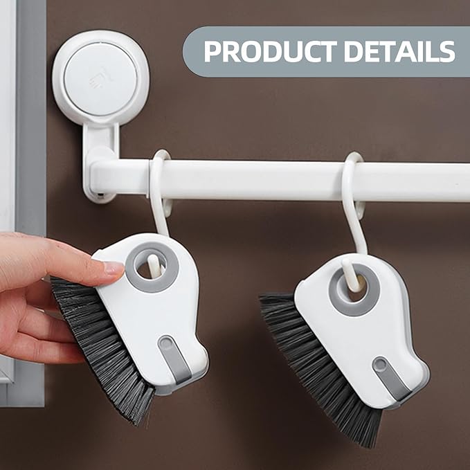 2 in 1 Groove Cleaning Brush, Grout Cleaner Tool & Multifunction Window Track Cleaner (with Hidden Scraper or Mini Dustpan) – for Glass Door Tracks, Window Sills, Sliding Doors, Shower Door Tracks