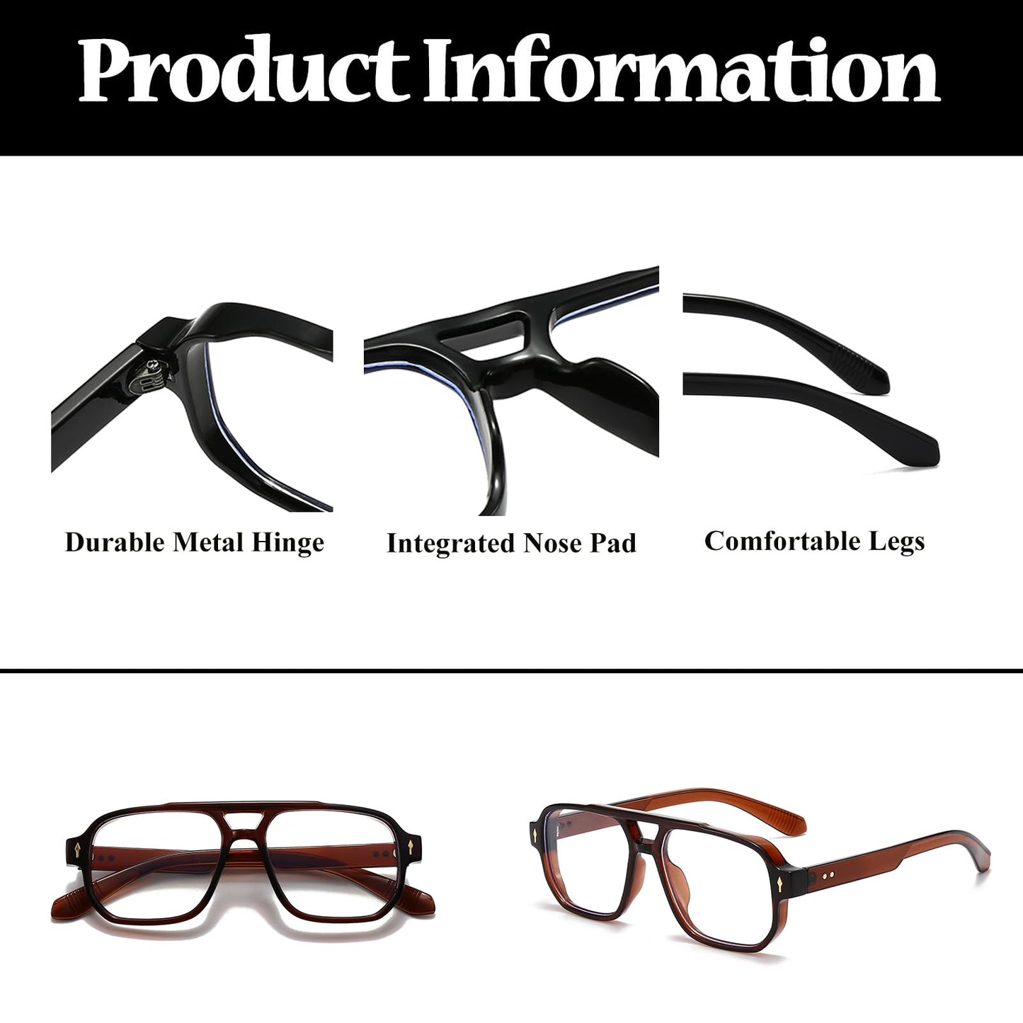 Ljczka Pilot Blue Light Blocking Glasses Women Men 70S Retro Square Frame Oversized Computer Eyeglasses Anti Glare Clear Lens (B