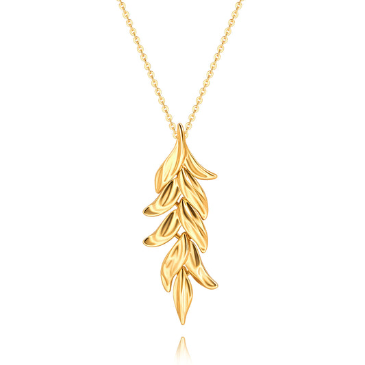 PERNNLA PEARL Statement Leaf Pendant Long Necklaces Dainty Gold Chain Sweater Necklaces Multi-layer Y Necklace for Women Boho Fashion Jewelry