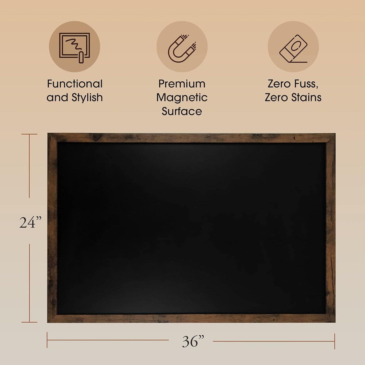 Loddie Doddie Magnetic Chalkboard & Magnet Board - 24" x 36" Rustic Wood Frame - Easy-Erase Stain-Resistant - Hanging Wall Chalkboard