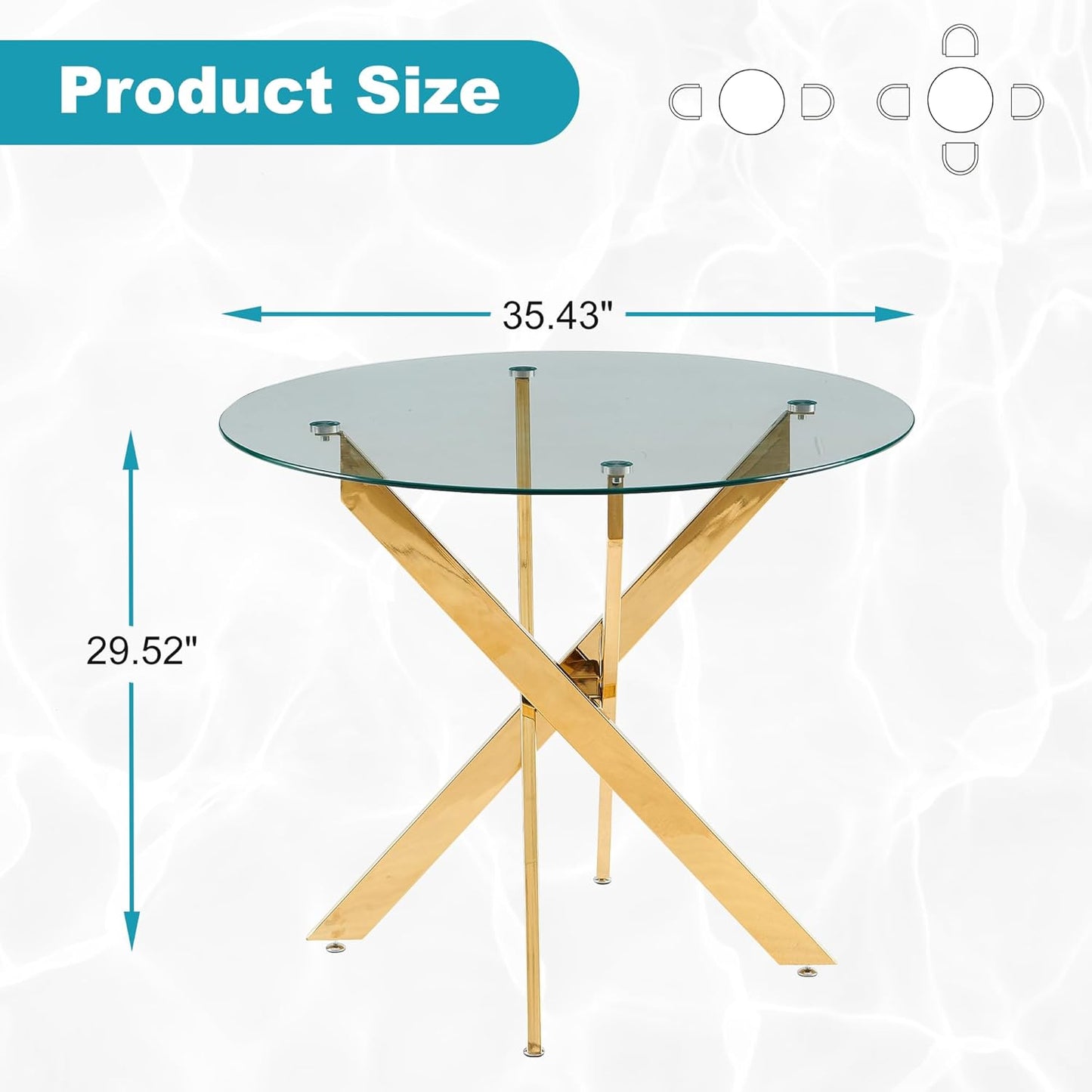 Dining Table for 4 Modern Round Dining Table 35.43" Kitchen & Dining Room Tables with Metal Legs and Glass Tabletop for Dining Room and Apartment, Gold
