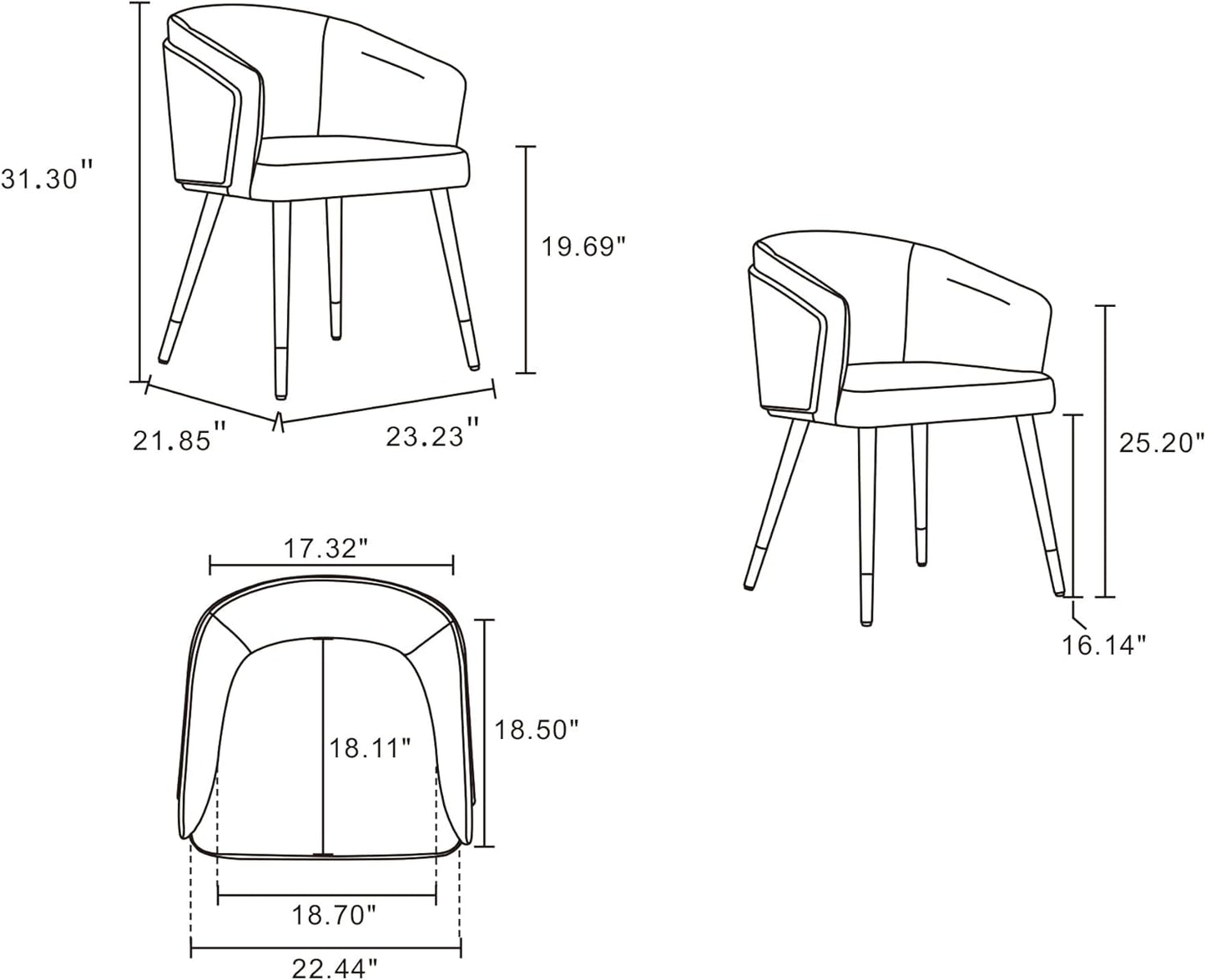 Manhattan Comfort Reeva Modern Dining Chair Upholstered in Tight Fit Leatherette, Accent Furniture with Solid Beech Wood Frame & Legs with Stylish Gold Tips, Set of 2, Graphite Grey