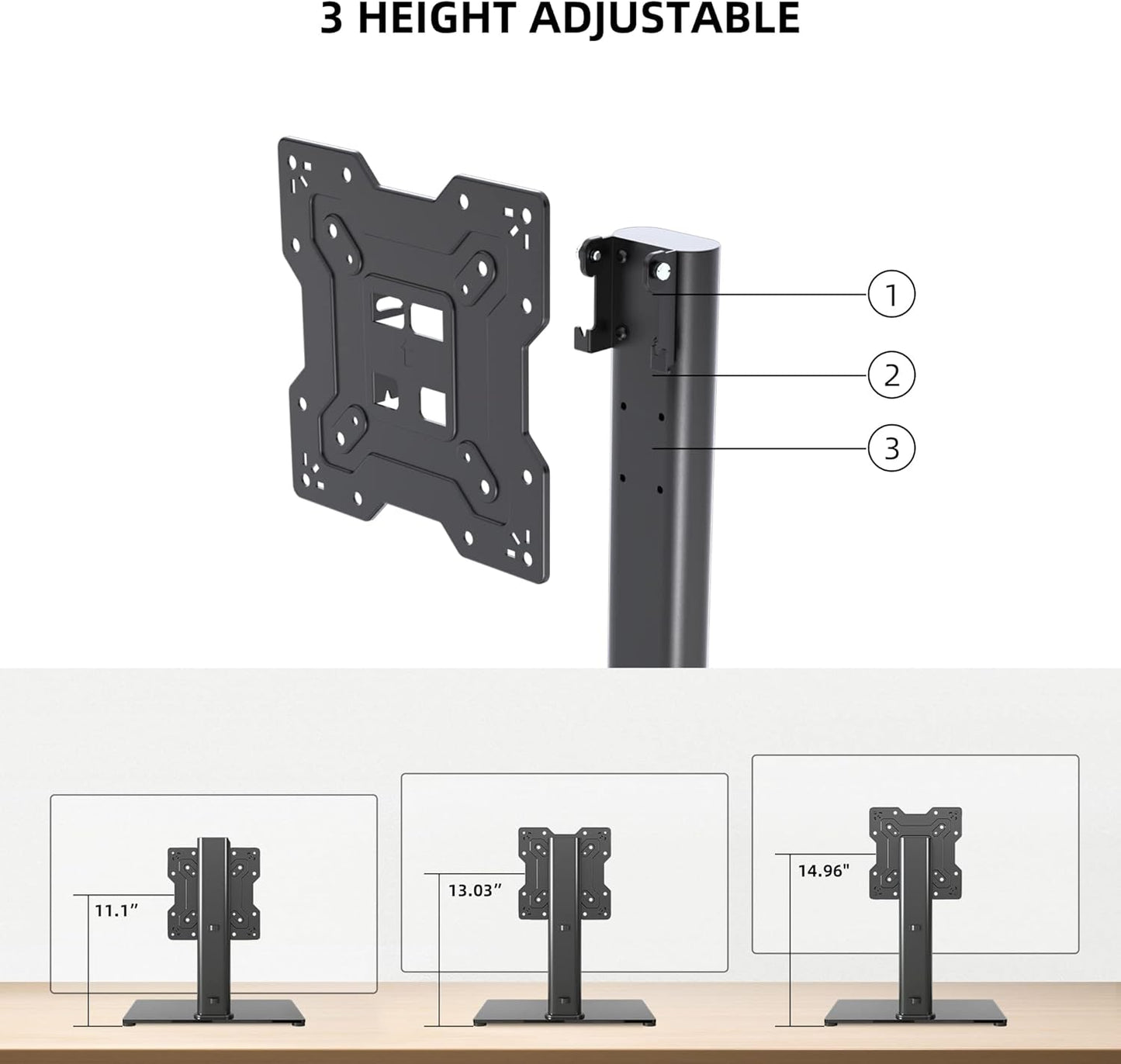 Universal TV Stand Base, Table Top TV Stand for 17-43 Inch LCD/LED TVs, Height Adjustable Monitor Mount Stand with Tempered Glass Base Holds up to 88lbs VESA 200x200mm, TS103
