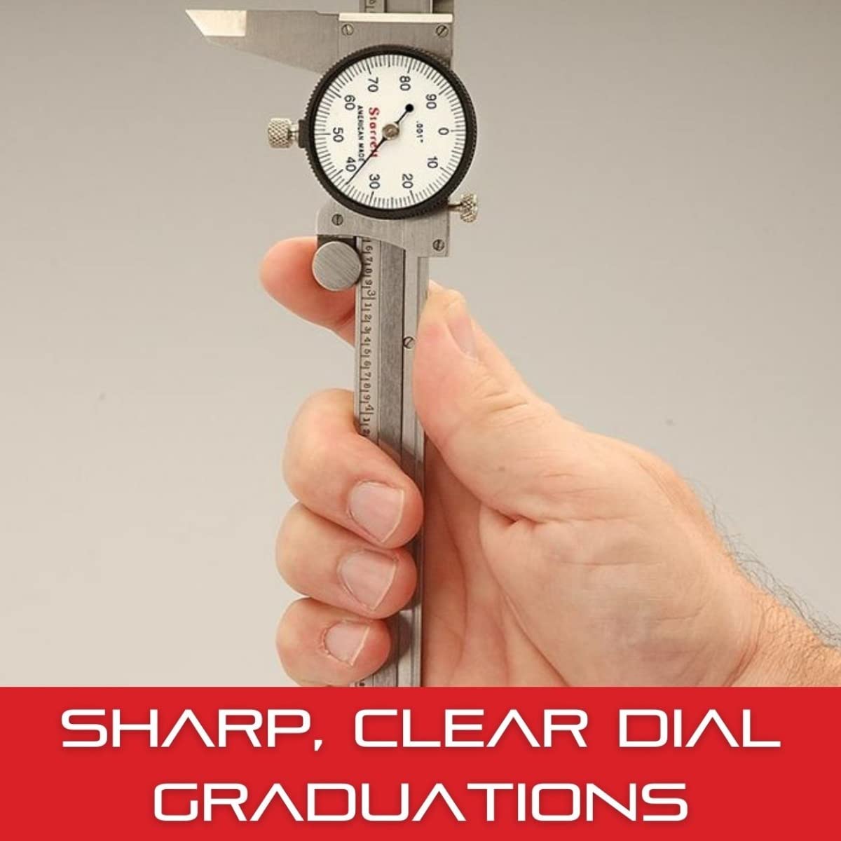 Starrett 120 Series Dial Slide Caliper for Accurate Measurement Without Case - White Face, 0-12" Range, -0.001" Accuracy, .001" Graduation - 120-12