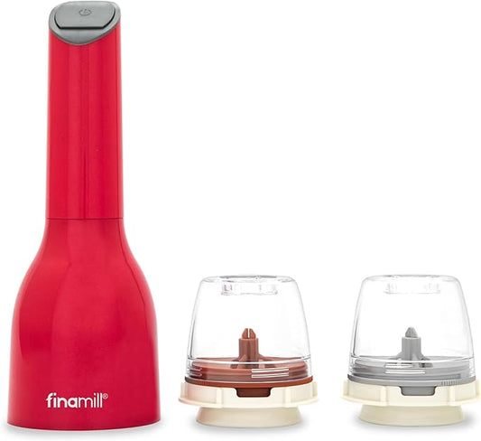 FinaMill Classic Battery Spice Mill – Battery Operated Salt and Pepper Grinder Set, Includes 2 Interchangeable Spice Pods, Adjustable Coarseness, Ceramic Grinder, LED Light, Kitchen Gifts for Women