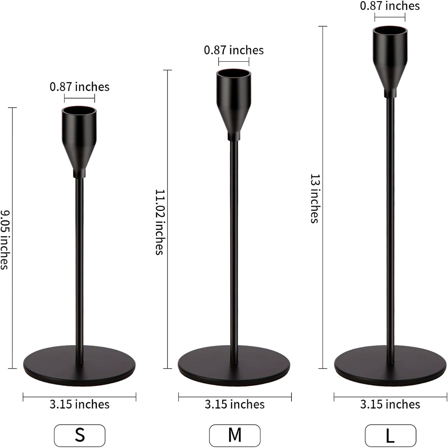 Matte Black Candle Holders Black Candlestick Holders Metal Candle Holder for Wedding, Dinning, Party, Fits 3/4 inch Thick Candle&Led Candles (Set of 6 Pcs)
