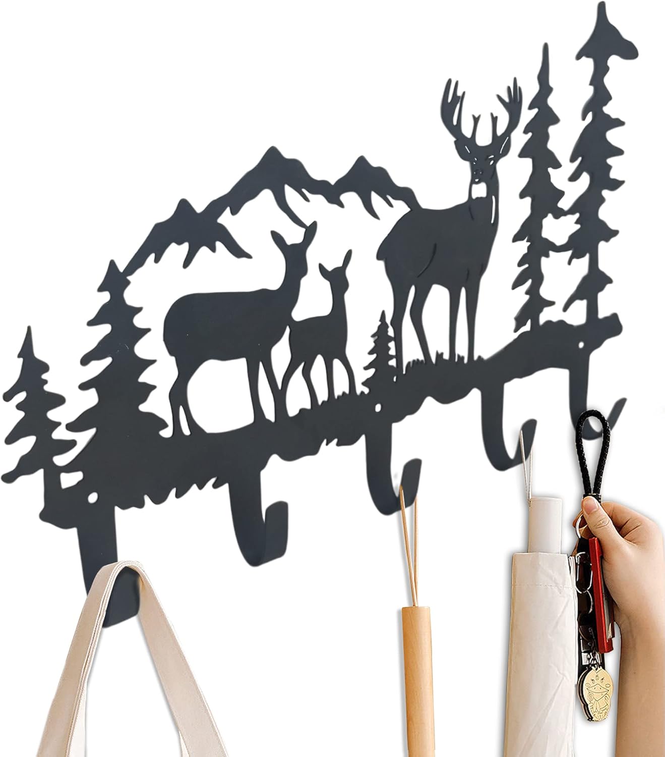 Metal 5-Hook Deer Storage, Powder Coated Wall Mount, 15.8x9.65x1.1 inches, 35lbs Capacity, for Entryway, Hallway, Office, Kitchen, Living Room Decor
