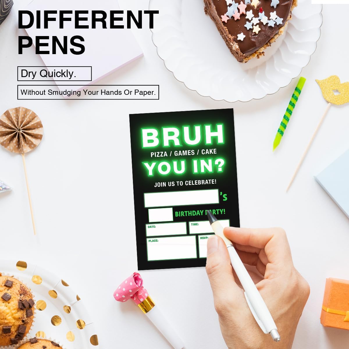 Bruh Neon Birthday Party Invitation Supplies with Envelopes Set of 20 Teenager Party Invitation Fill in Blank, Double Sided