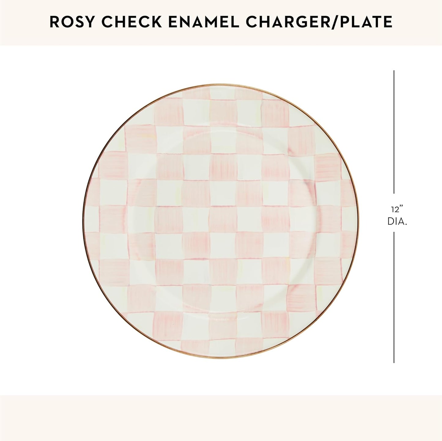 MACKENZIE-CHILDS Enamel Charger Plate, Charger Decoration for Dinner Plates or Home Decor, 12 Inches, Pink-and-White Rosy Check, Set of 1