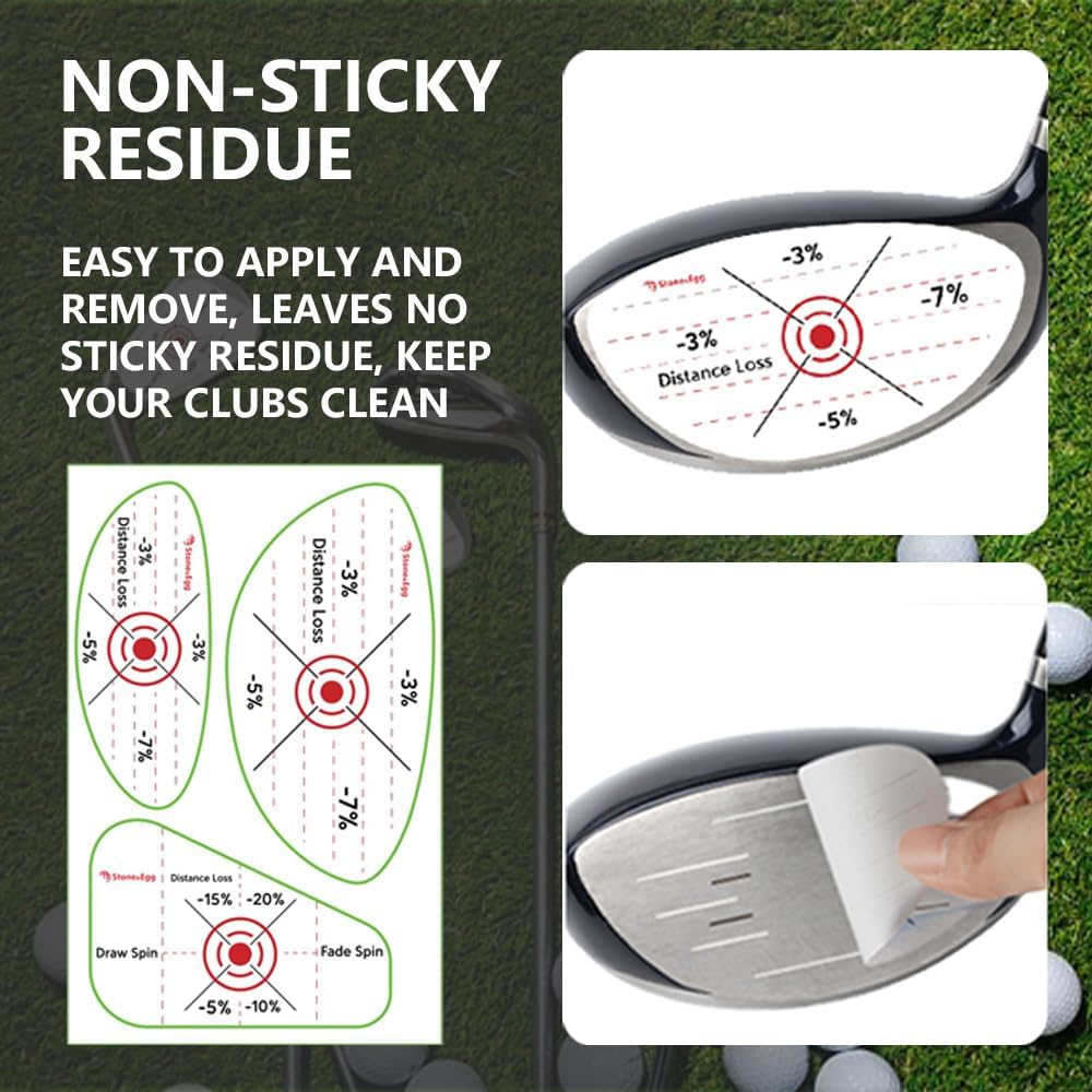 Golf Impact Tape, Self-Teaching Sweet Spot and Consistency Analysis, Golf Club Impact Stickers for Iron, Wood & Fairway Clubs, Non-Residue, Swing Training Aid Impact Labels