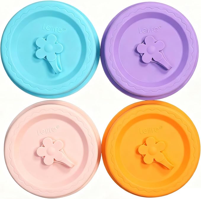Silicone Mason Jar Lids, Regular and Wide Mouth Compatible, with Straw Hole and Stopper (bright color 4pcs)